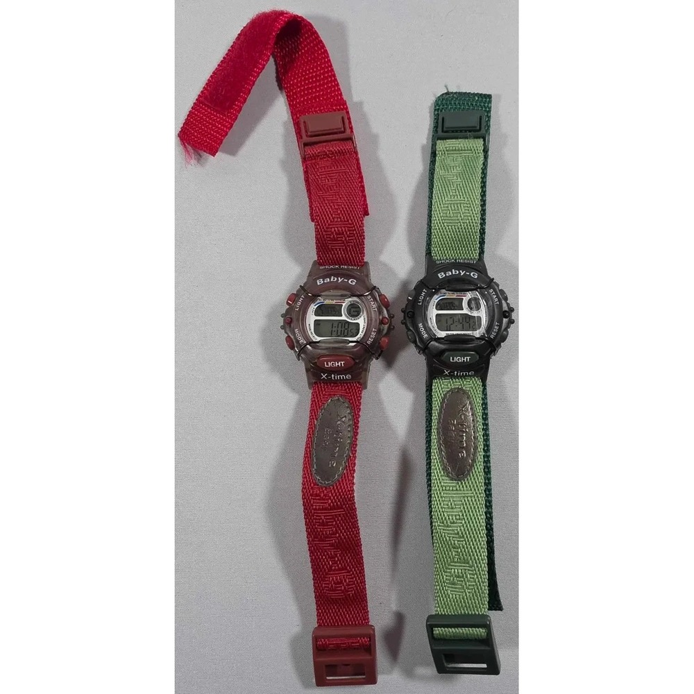 Casio Baby-G 132 Watch LOT OF 2 42mm Digital Red Green Alarm Chrono - Running